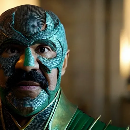 Prompt: film still of Steve Harvey as Loki in new Loki film