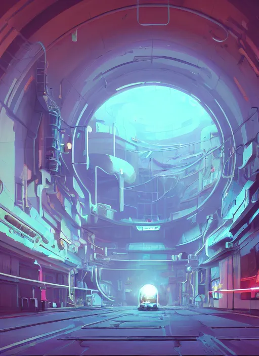 Image similar to underground futuristic tunnel, nuclear powered, detailed, futuristic, cory loftis, james gilleard, atey ghailan, makoto shinkai, goro fujita, studio ghibli, rim light, exquisite lighting, clear focus, very coherent, plain background