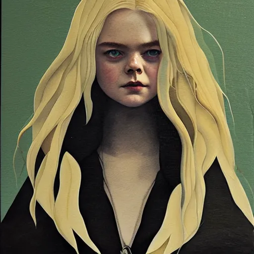 Prompt: Elle Fanning in Game of Thrones picture by Sachin Teng, asymmetrical, dark vibes, Realistic Painting , Organic painting, Matte Painting, geometric shapes, hard edges, graffiti, street art:2 by Sachin Teng:4