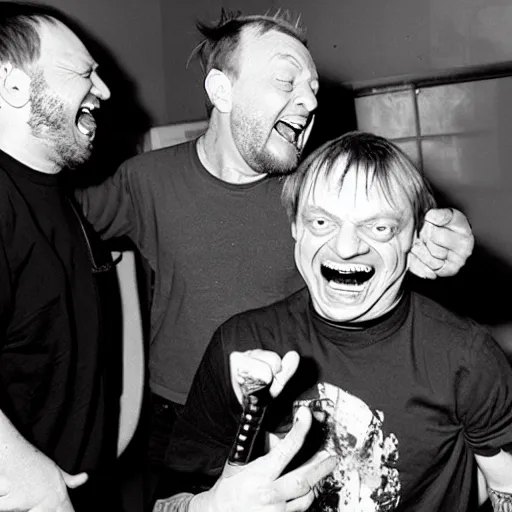 Image similar to Mark E Smith laughing at Fred Durst who is crying and screaming