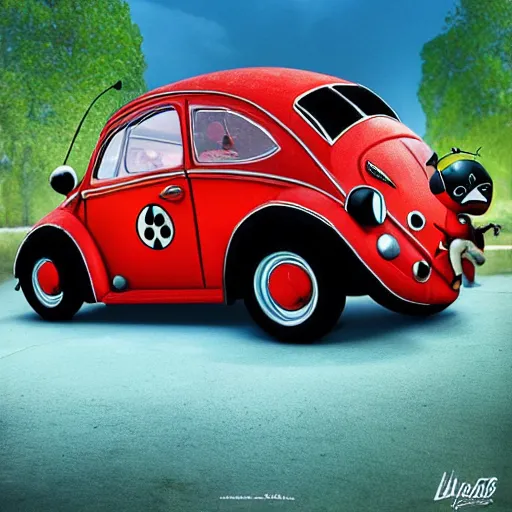 Prompt: a hybrid giant lady bug and'herbie the love bug'car, digital art, imax, 7 0 mm, movie still