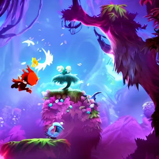 Prompt: rayman in the Ori blind forest