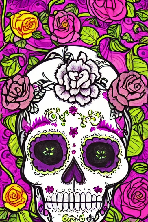 Image similar to illustration of a sugar skull day of the dead girl, art by rococo