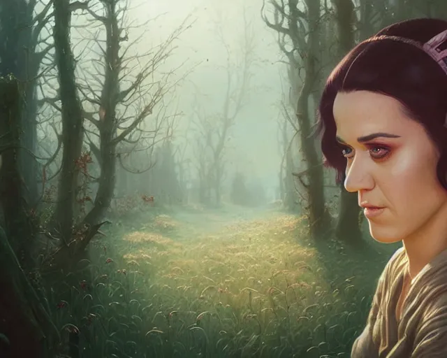 Image similar to highly detailed portrait of katy perry, in the walking dead, stephen bliss, unreal engine, fantasy art by greg rutkowski, loish, rhads, ferdinand knab, makoto shinkai and lois van baarle, ilya kuvshinov, rossdraws, tom bagshaw, global illumination, radiant light, detailed and intricate environment