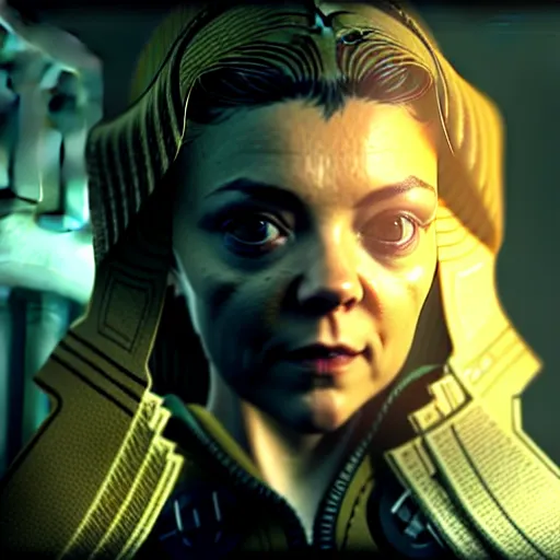 Image similar to natalie dormer in a cgi scene in alien isolation