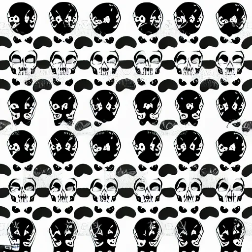 Image similar to separated anime skulls pattern, vector art, half - tones, 8 0 s style