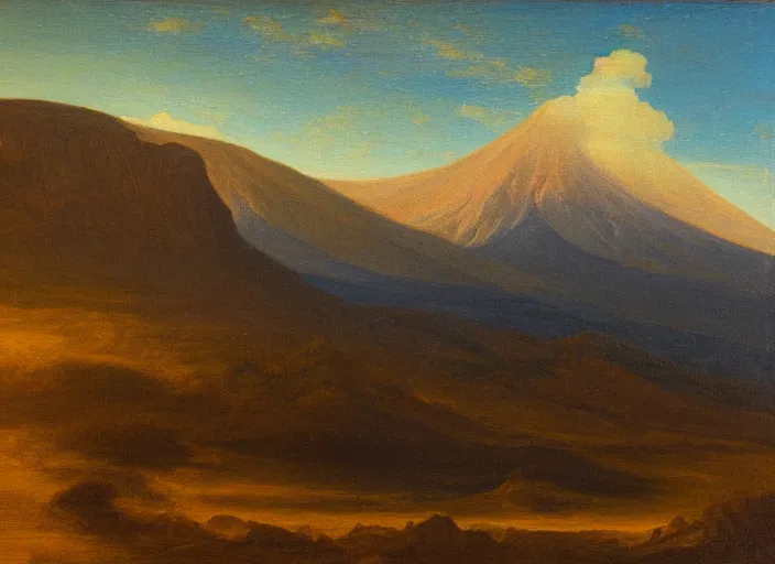 Image similar to el teide, tenerife in the style of hudson river school of art, oil on canvas