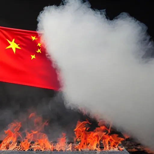 Prompt: Chinese flag on fire with vapes in the background