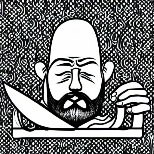 Image similar to bearded man turns bowl using woodlathe, vector art, monochromatic