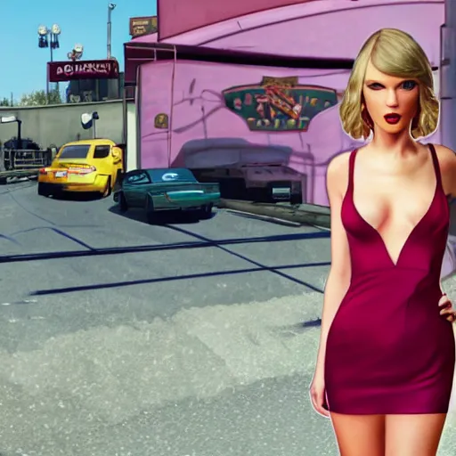 Image similar to A GTA 5 game loading screen featuring Taylor Swift