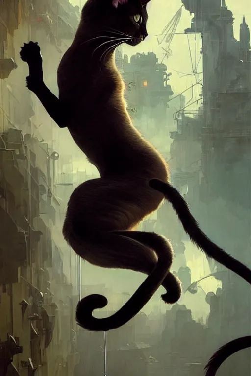 Image similar to aeon flux as a cat picture by Greg Rutkowski, dynamic pose, matte painting, intricate, fantasy concept art, elegant, by Stanley Artgerm Lau, WLOP, golden ratio, thomas kindkade, alphonse mucha, loish, Peter chung, norman Rockwell,