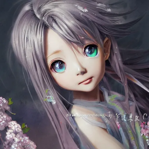 Image similar to dynamic composition, motion, ultra-detailed, incredibly detailed, a lot of details, amazing fine details and brush strokes, colorful and grayish palette, smooth, HD semirealistic anime CG concept art digital painting, watercolor oil painting of a young C-Pop idol girl, by a Chinese artist at ArtStation, by Huang Guangjian, Fenghua Zhong, Ruan Jia, Xin Jin and Wei Chang. Realistic artwork of a Chinese videogame, gradients, gentle an harmonic grayish colors.