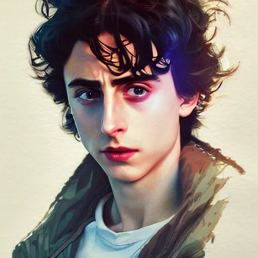 Image similar to timothee chalamet, realistic shaded perfect face, fine details. anime. realistic shaded lighting poster by ilya kuvshinov katsuhiro otomo ghost - in - the - shell, magali villeneuve, artgerm, jeremy lipkin and michael garmash and rob rey