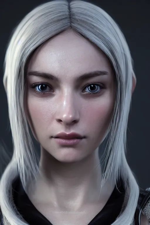 Image similar to fotorealistic 16K render cgsociety face close-up photo portrait of April the female character from videogame The Longest Journey, photorealism, full body, white ambient background, unreal engine 5, hyperrealistic, highly detailed, XF IQ4, 150MP, 50mm, F1.4, ISO 200, 1/160s, natural light, Adobe Lightroom, photolab, Affinity Photo, PhotoDirector 365, realistic