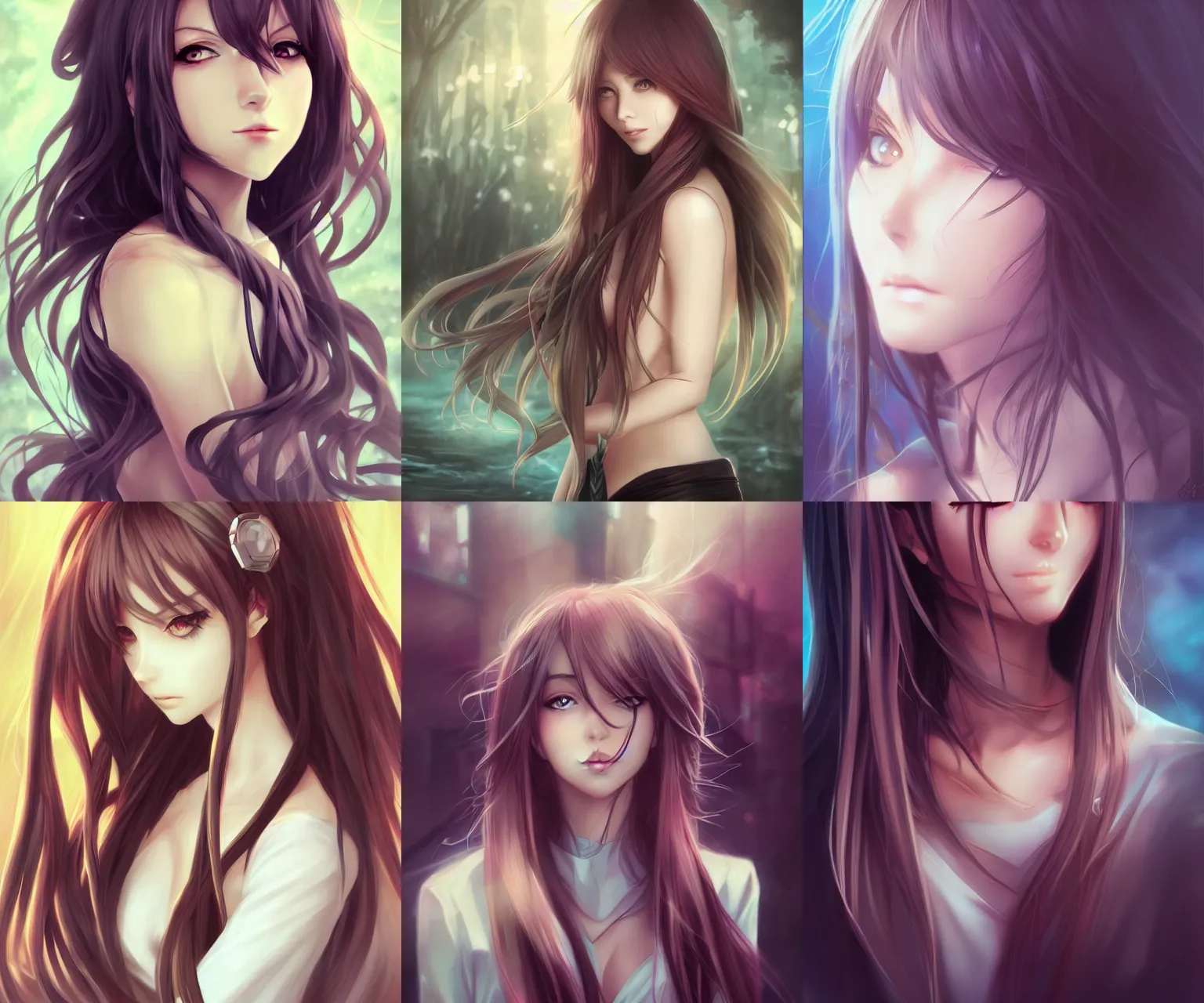 Prompt: long haired woman, poster, portrait, anime key visual, wlop and artgerm, anime, manga,