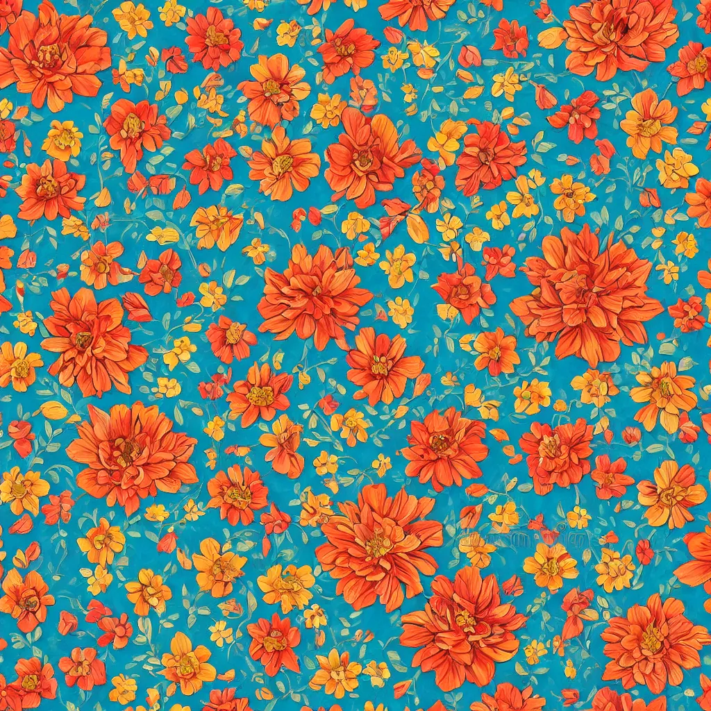 Image similar to simplified oil painting of seamless kaszuby folk floral pattern, trending on artstation, 4 k 8 k ultra hd, 2 d illustration, digital art, concept art