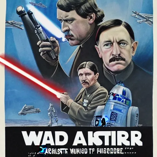 Prompt: detailed star wars movie poster with adolf hitler and lord rothchild