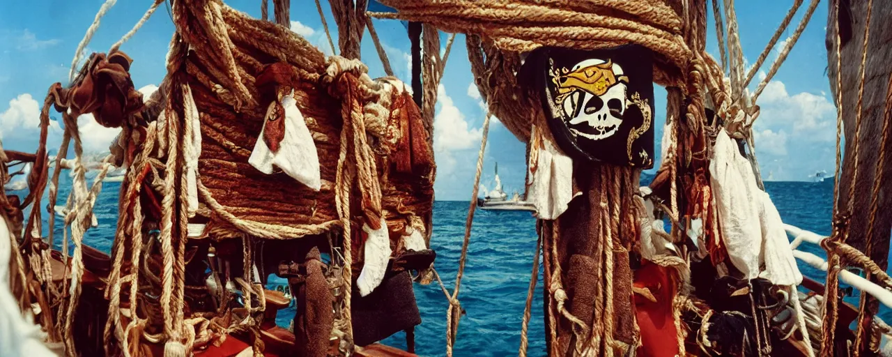 Image similar to the pirate blackbeards spaghetti treasure, aboard his sailboat, caribbean, 1 7 0 0 s, canon 2 0 mm, photograph, kodachrome,