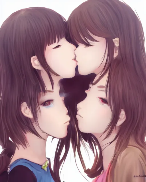 portrait of two girls kissing, anime, trending on, Stable Diffusion