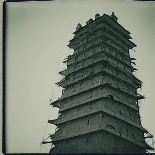 Image similar to tower made of lazy frogs, beautiful polaroid photo, pinhole, lomography,