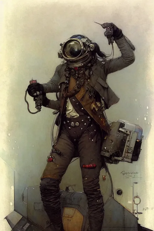 Image similar to ( ( ( ( ( 2 0 5 0 s retro future 1 0 old boy super scientest in space pirate mechanics costume full portrait. muted colors. ) ) ) ) ) by jean baptiste monge, tom lovell!!!!!!!!!!!!!!!!!!!!!!!!!!!!!!