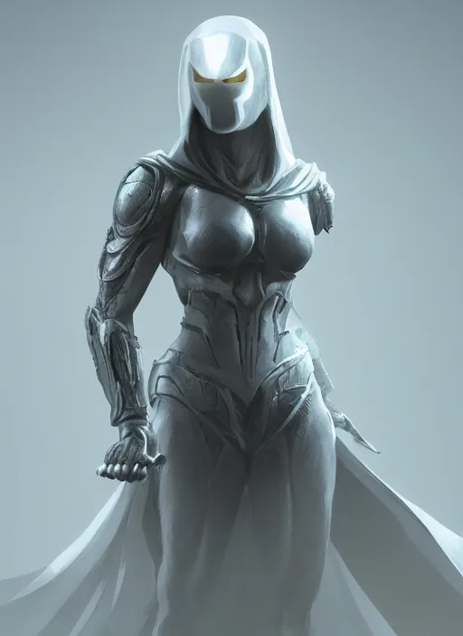 Prompt: female moon knight, hyper detailed, digital art, trending in artstation, cinematic lighting, studio quality, smooth render, unreal engine 5 rendered, octane rendered, art style by ian sprigger