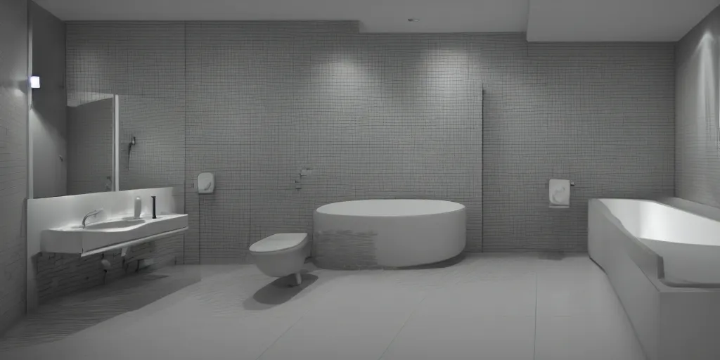 Image similar to 3 d octane render ultra photorealistic hyper detailed isometric diorama of a bathroom