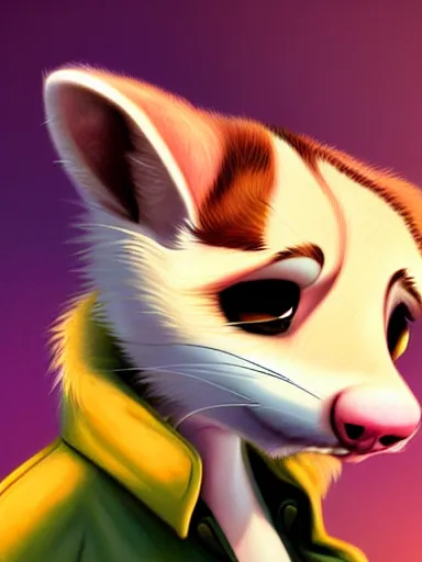 Image similar to beautiful furry art of ferret in smoking, high quality, detailed, zootopia style