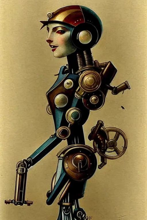 Image similar to (((((2050s art deco servant android robot pirate wench art art deco art deco. muted colors.))))) by Jean-Baptiste Monge !!!!!!!!!!!!!!!!!!!!!!!!!!!