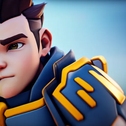 Prompt: a young boy with the appearance of reinhardt from overwatch, design, octane render, 4 k, ingame shot