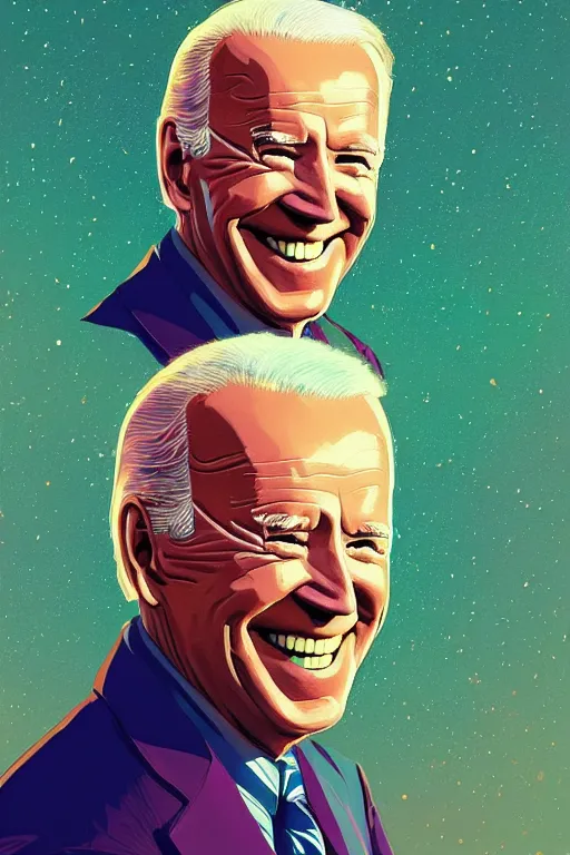 Prompt: candid portrait of joe biden, smiling down from above turning slightly away, artstation winner by victo ngai, kilian eng and by jake parker vibrant colors, winning - award masterpiece, fantastically gaudy, aesthetic octane render, 8 k hd resolution