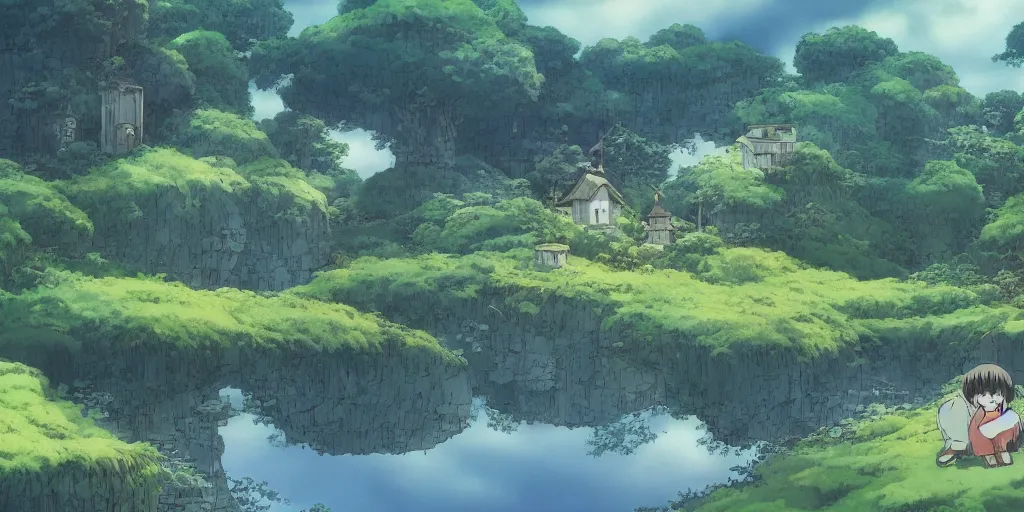 Prompt: A landscape from a film directed by Hayao Miyazaki, wallpaper