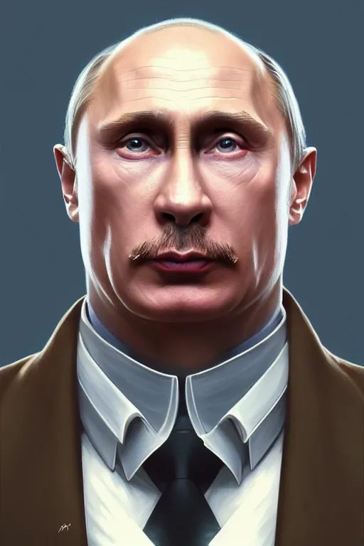 Image similar to vladimir putin as a robotnik, realistic portrait, symmetrical, highly detailed, digital painting, artstation, concept art, smooth, sharp focus, illustration, cinematic lighting, art by artgerm and greg rutkowski and alphonse mucha