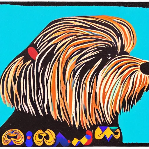 Image similar to tlingit haida lithographic, havanese dog, abstract, lithograph print by nathan jackson and tristan - wolf and maynard johnny jr. and cori savard