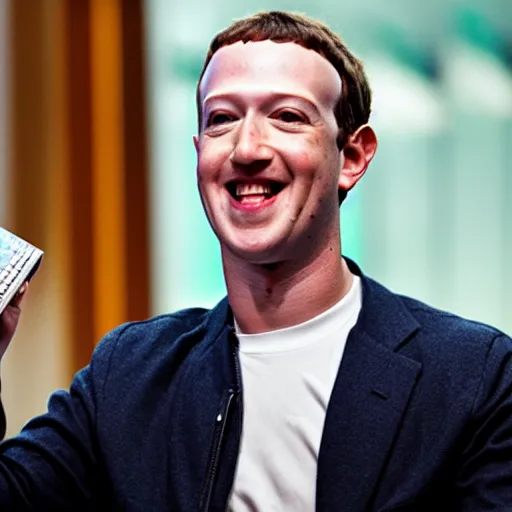 Image similar to mark zuckerberg holding a coaster up to the camera