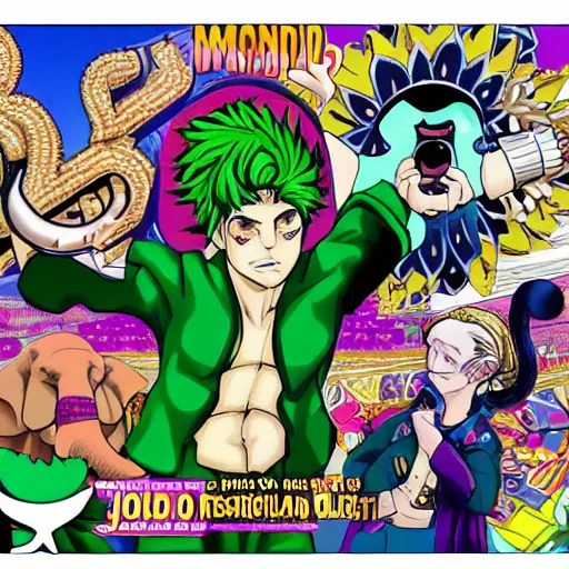 Prompt: 7 page muda but with an elephant, jojo