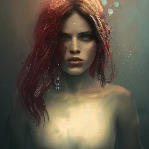 Image similar to portrait of a young beautiful woman, eyelense, cyberpunk, high detail, dramatic light, digital art, dark, painted by seb mckinnon and greg rutkowski, trending on artstation