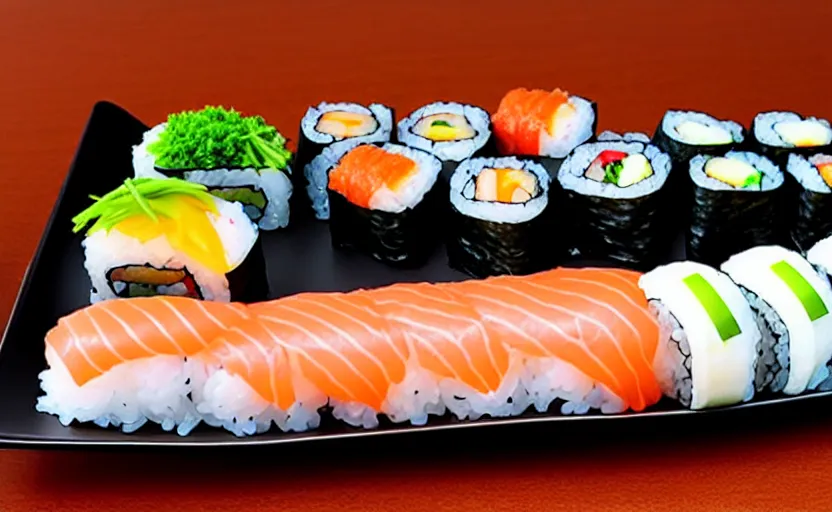 Image similar to a sushi platter in the style of a mechanical computer keyboard