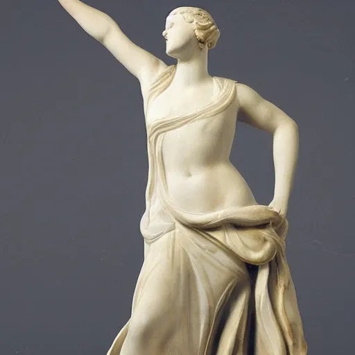 Image similar to a marble statue of a woman dancing, wearing a sweeping dress,