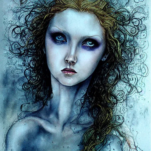 Image similar to portrait of lily cole as delirium from sandman, by luis royo