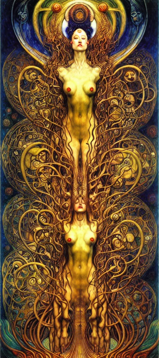 Image similar to Divine Chaos Engine by Karol Bak, Jean Delville, William Blake, Gustav Klimt, and Vincent Van Gogh, symbolist, visionary