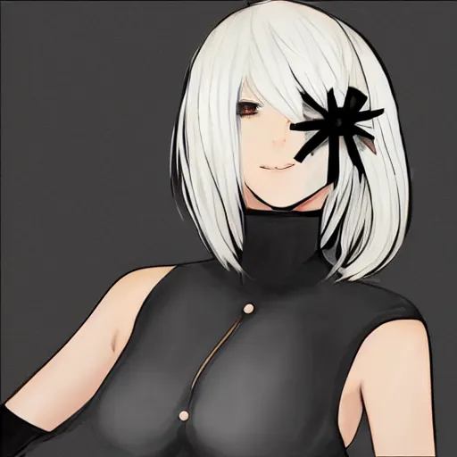 Image similar to 2b Nier Automata, Black lace clothing, blonde hair, attractive woman