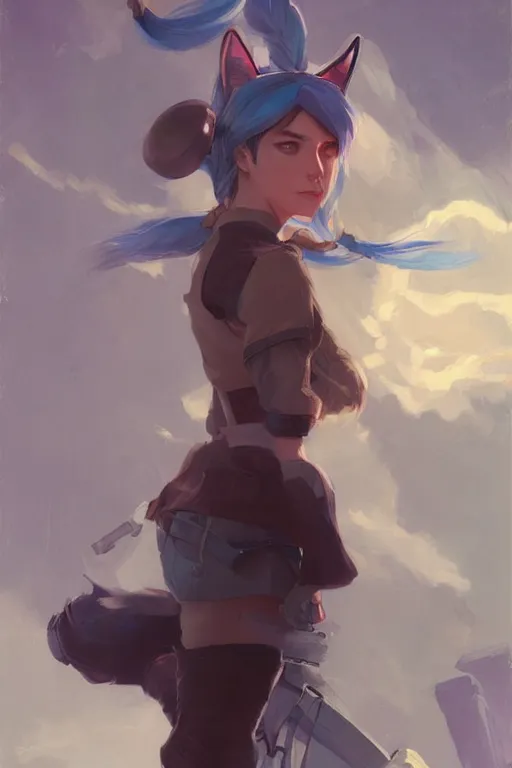 Image similar to rpg character art of a woman mechanic with cat ears, highly detailed, half - body composition, by jeremy lipking, by studio ghibli, by disney, video game fanart, gorgeous face