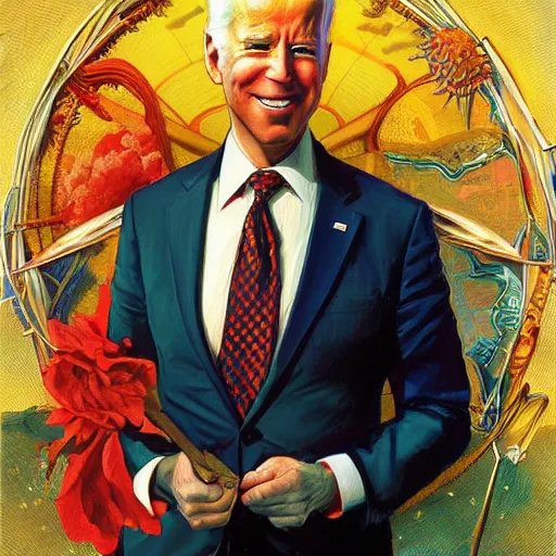 Prompt: ! dream solarpunk joe biden by j. c. leyendecker, bosch, lisa frank, jon mcnaughton, and beksinski