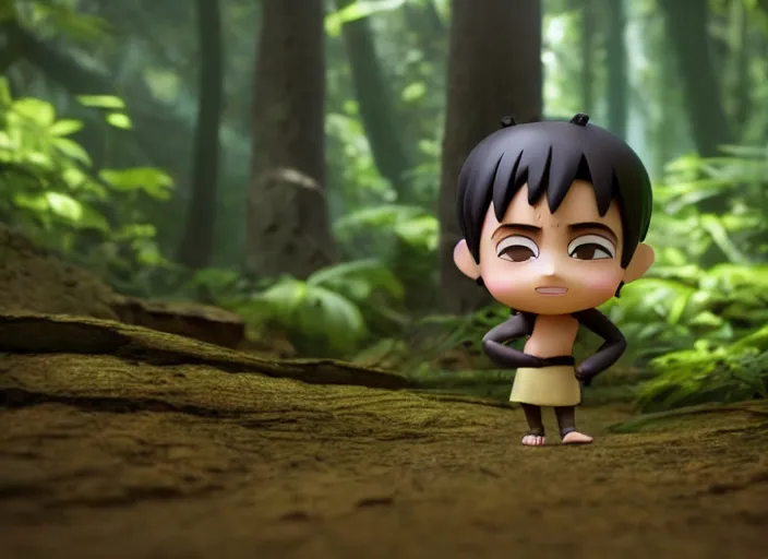 Image similar to zen ninja as nendoroid walking in a forest in the croods movie style, anime, disney, pixar, 8 k, hd, dof, kodak film, volumetric lighting, subsurface scattering, photorealistic, octane render, details