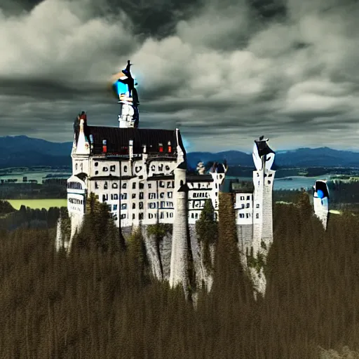 Prompt: Neuschwanstein in a post-apocalyptic landscape, cinematic, atmospheric, highly detailed, HDRI, 8k octane render, hyper realistic