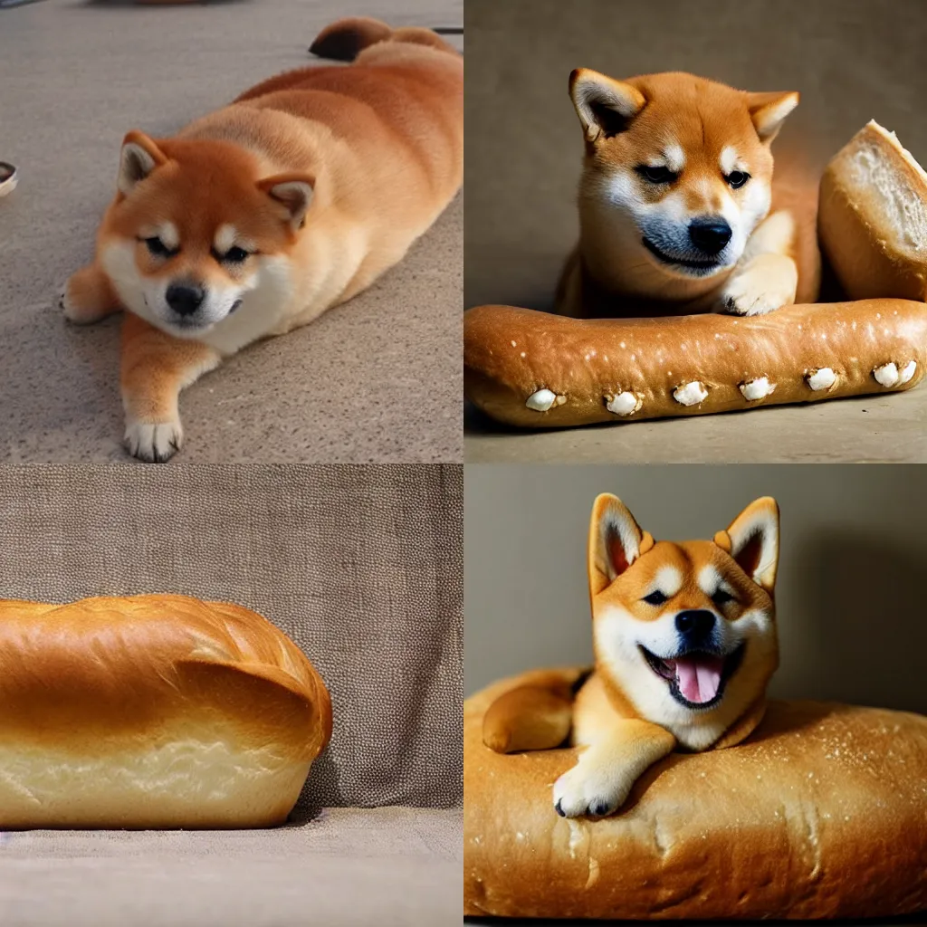 Prompt: A Shiba Inu as loaf of bread