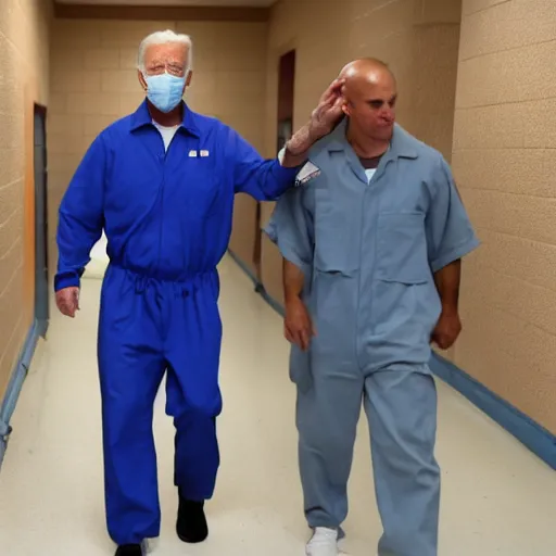 Image similar to Joe Biden in a prison jumpsuit in prison