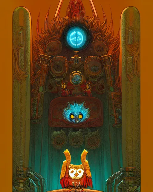 Prompt: Throne Room of the Shaman Owl King, by Kilian Eng