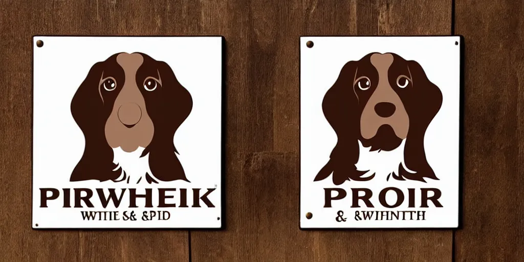 Prompt: brown and white sprocker spaniel pub plaque logo